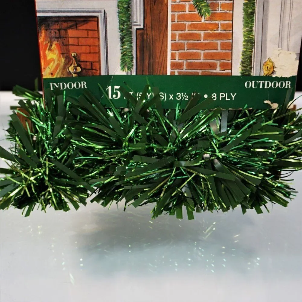 Vintage Home Decor Garland VELVET TOUCH 15ft Green Tinsel Christmas Indoor Outdo